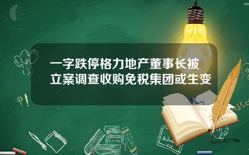 一字跌停格力地产董事长被立案调查收购免税集团或生变