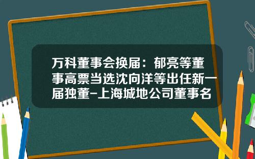 万科董事会换届：郁亮等董事高票当选沈向洋等出任新一届独董-上海城地公司董事名单