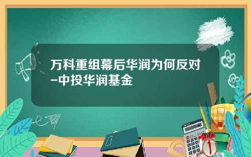 万科重组幕后华润为何反对-中投华润基金