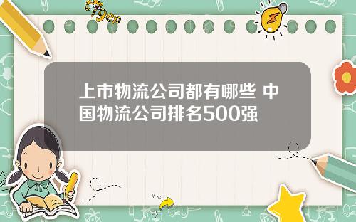 上市物流公司都有哪些 中国物流公司排名500强