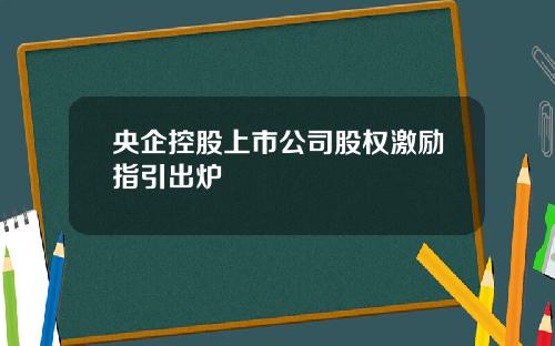 央企控股上市公司股权激励指引出炉