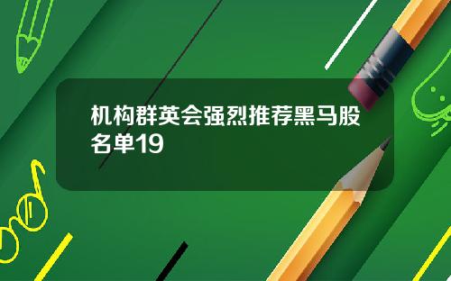 机构群英会强烈推荐黑马股名单19