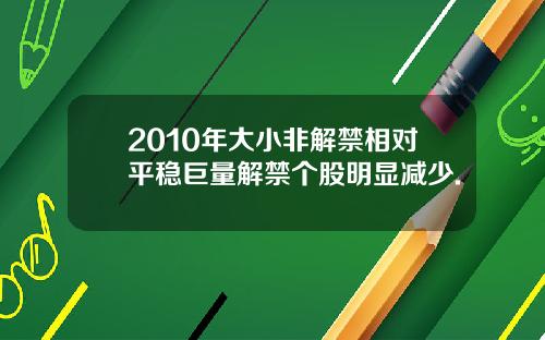 2010年大小非解禁相对平稳巨量解禁个股明显减少.