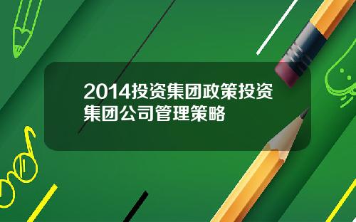 2014投资集团政策投资集团公司管理策略