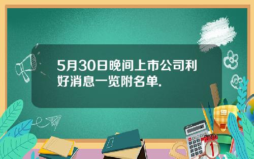 5月30日晚间上市公司利好消息一览附名单.