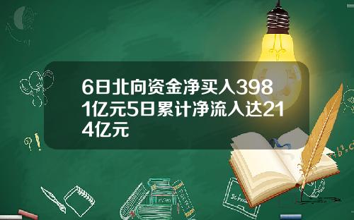 6日北向资金净买入3981亿元5日累计净流入达214亿元