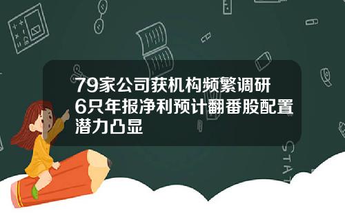 79家公司获机构频繁调研6只年报净利预计翻番股配置潜力凸显