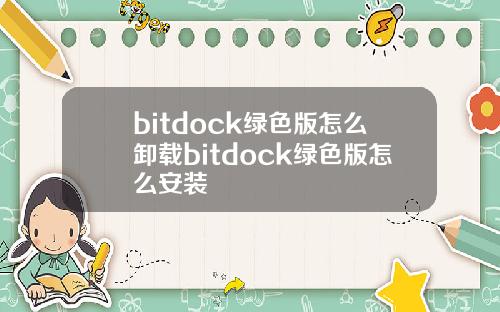 bitdock绿色版怎么卸载bitdock绿色版怎么安装