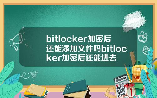 bitlocker加密后还能添加文件吗bitlocker加密后还能进去