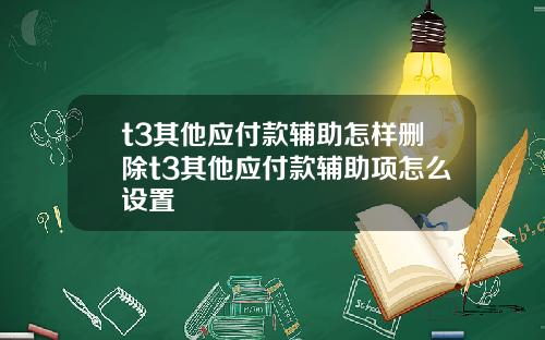 t3其他应付款辅助怎样删除t3其他应付款辅助项怎么设置