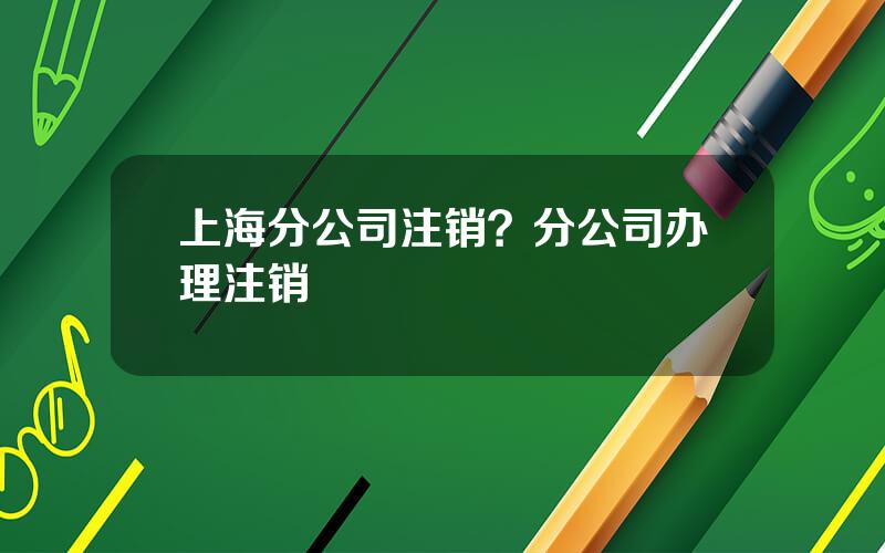 上海分公司注销？分公司办理注销