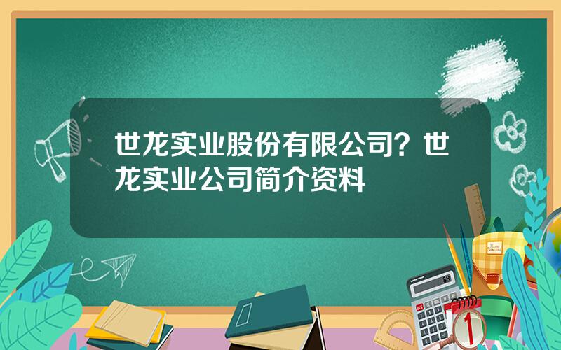 世龙实业股份有限公司？世龙实业公司简介资料