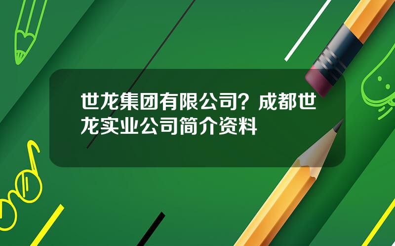 世龙集团有限公司？成都世龙实业公司简介资料